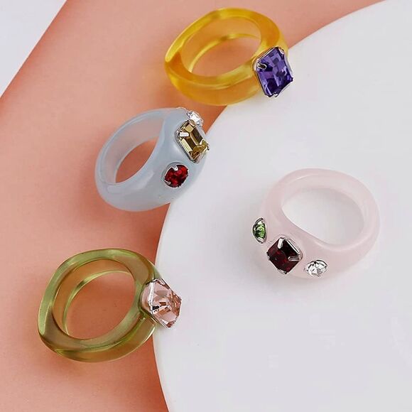 NWT Wool + Pepper Co. Resin Rhinestone Ring Set (15 Rings) - Picture 3 of 6